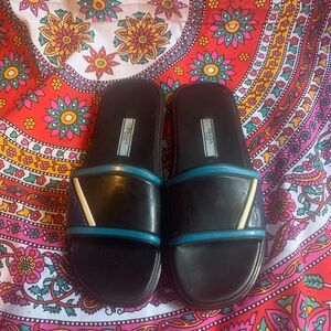 Black and Blue Prada Slide Sandals